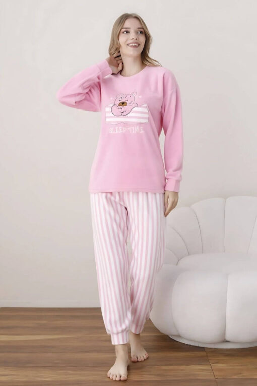 Πιτζάμα Γυναικεία Fleece 7003 - ΡΟΖ, XL - Image 6