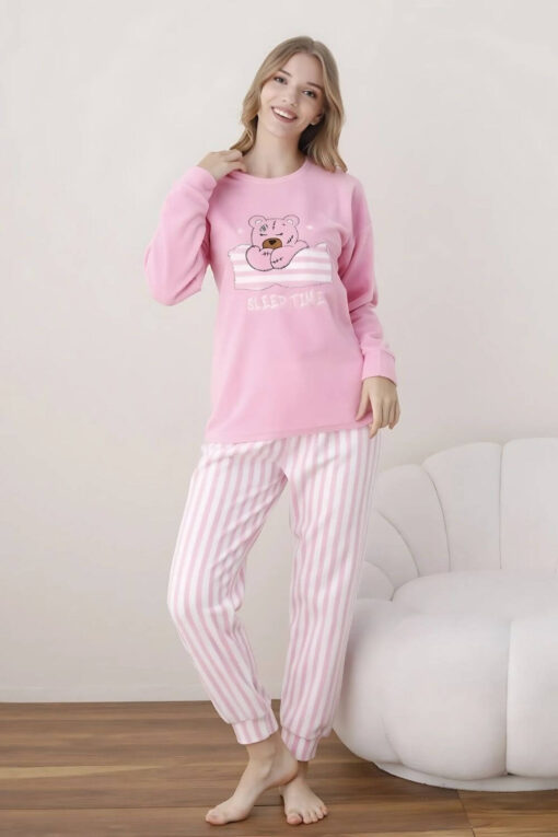 Πιτζάμα Γυναικεία Fleece 7003 - ΡΟΖ, XL - Image 2