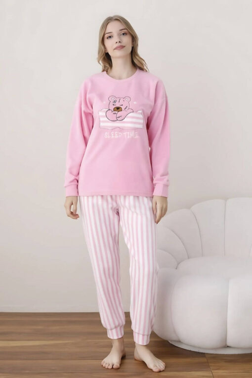 Πιτζάμα Γυναικεία Fleece 7003 - ΡΟΖ, XL - Image 3