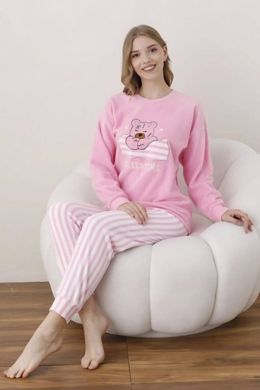 Πιτζάμα Γυναικεία Fleece 7003 - ΡΟΖ, XL - Image 4