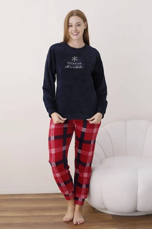 Πιτζάμα Γυναικεία Fleece 7004 - ΜΠΛΕ ΣΚΟΥΡΟ, XL - Image 6