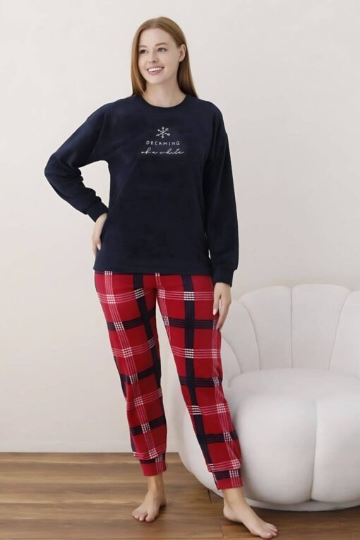 Πιτζάμα Γυναικεία Fleece 7004 - ΜΠΛΕ ΣΚΟΥΡΟ, XL - Image 2