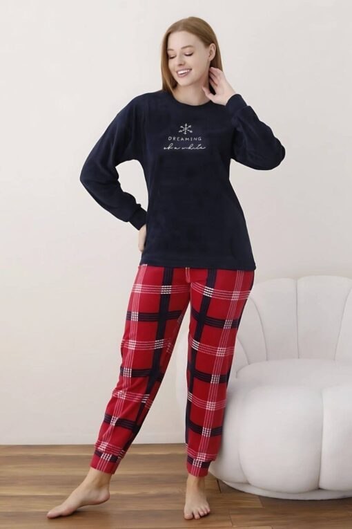 Πιτζάμα Γυναικεία Fleece 7004 - ΜΠΛΕ ΣΚΟΥΡΟ, XL - Image 3