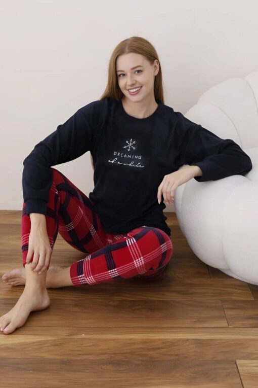 Πιτζάμα Γυναικεία Fleece 7004 - ΜΠΛΕ ΣΚΟΥΡΟ, XL - Image 4