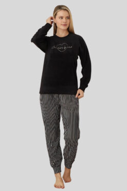 Πιτζάμα Γυναικεία Fleece 7040 - ΜΑΥΡΟ, XL