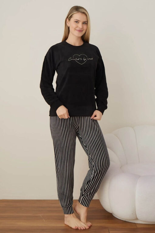Πιτζάμα Γυναικεία Fleece 7040 - ΜΑΥΡΟ, S-M - Image 2