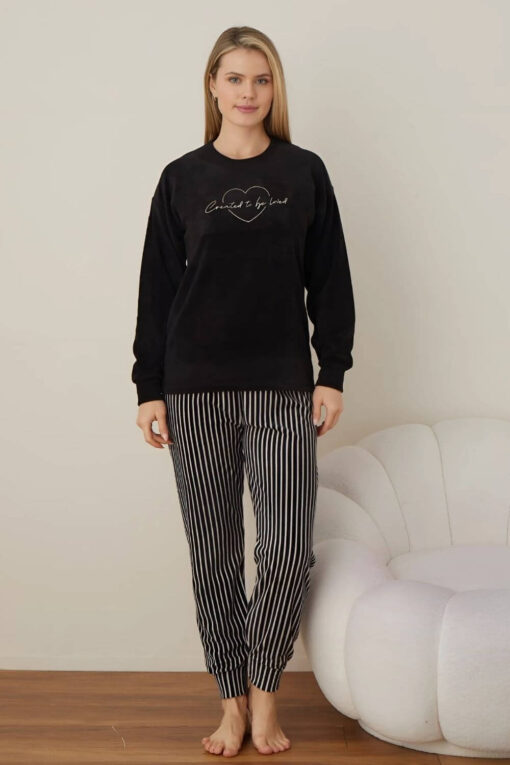 Πιτζάμα Γυναικεία Fleece 7040 - ΜΑΥΡΟ, S-M - Image 3