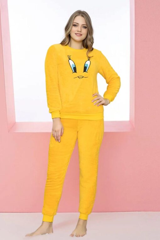 Πιτζάμα Γυναικεία Fleece 8170 - ΚΙΤΡΙΝΟ, XL - Image 4
