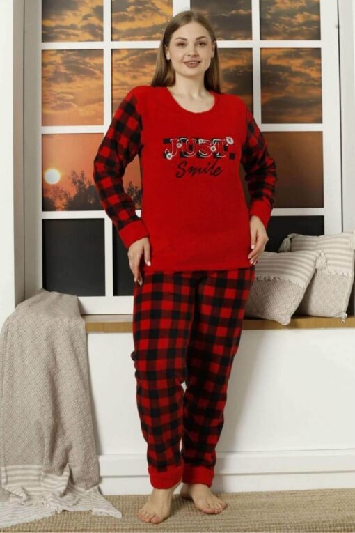 Πιτζάμα Γυναικεία Fleece Just Smile W15936 - ΚΟΚΚΙΝΟ, XL - Image 3