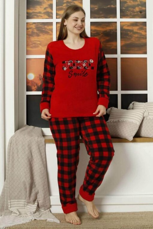 Πιτζάμα Γυναικεία Fleece Just Smile W15936 - ΚΟΚΚΙΝΟ, XL - Image 4