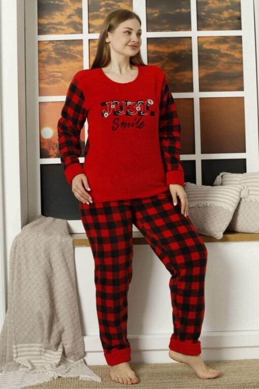Πιτζάμα Γυναικεία Fleece Just Smile W15936 - ΚΟΚΚΙΝΟ, XL - Image 2