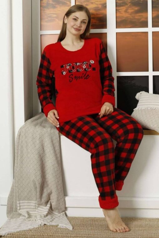 Πιτζάμα Γυναικεία Fleece Just Smile W15936 - ΚΟΚΚΙΝΟ, XL - Image 5