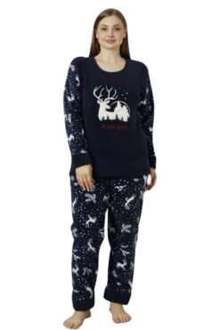 Πιτζάμα γυναικεία fleece R15937 - ΜΠΛΕ ΣΚΟΥΡΟ, XL