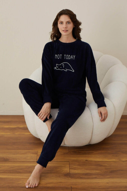 Πιτζάμα Γυναικεία Homewear Not Today W01017 - ΜΠΛΕ ΣΚΟΥΡΟ, S-M - Image 5
