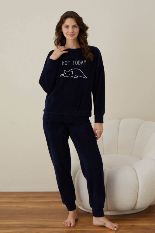 Πιτζάμα Γυναικεία Homewear Not Today W01017 - ΜΠΛΕ ΣΚΟΥΡΟ, S-M - Image 6