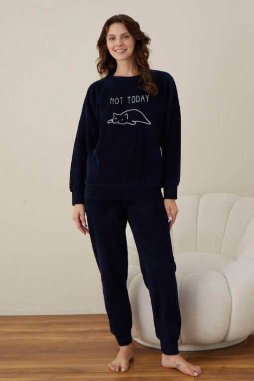 Πιτζάμα Γυναικεία Homewear Not Today W01017 - ΜΠΛΕ ΣΚΟΥΡΟ, S-M - Image 2