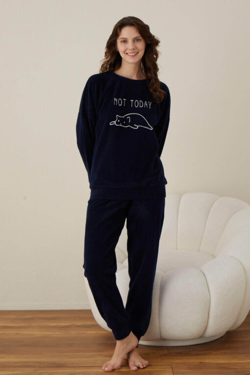 Πιτζάμα Γυναικεία Homewear Not Today W01017 - ΜΠΛΕ ΣΚΟΥΡΟ, S-M - Image 3