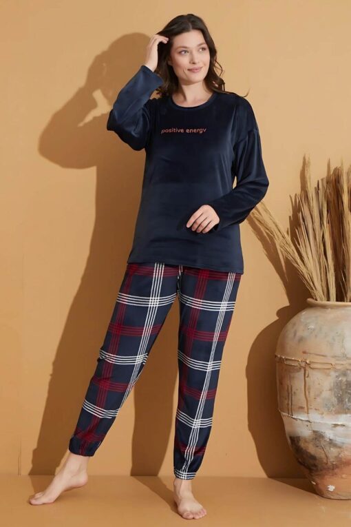Πιτζάμα Γυναικεία Homewear Βελουτέ 09001 - ΜΠΛΕ, S-M - Image 6