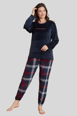 Πιτζάμα Γυναικεία Homewear Βελουτέ 09001 - ΜΠΛΕ, S-M