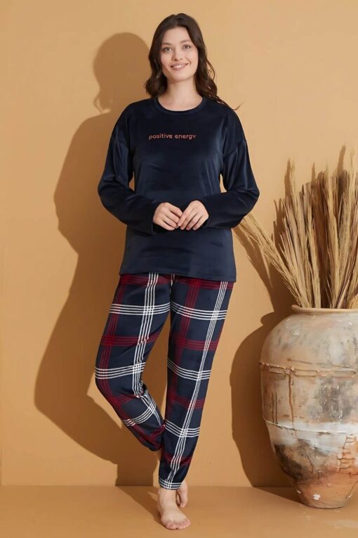 Πιτζάμα Γυναικεία Homewear Βελουτέ 09001 - ΜΠΛΕ, S-M - Image 3