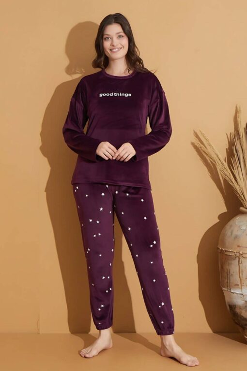 Πιτζάμα Γυναικεία Homewear Βελουτέ 09002 - ΜΩΒ, S-M - Image 6