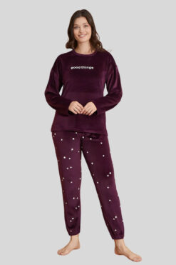 Πιτζάμα Γυναικεία Homewear Βελουτέ 09002 - ΜΩΒ, S-M