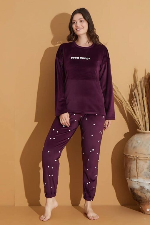 Πιτζάμα Γυναικεία Homewear Βελουτέ 09002 - ΜΩΒ, S-M - Image 2