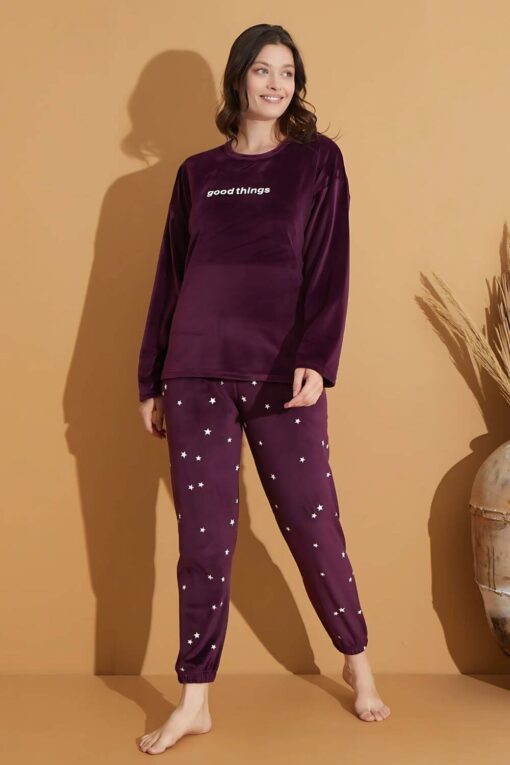 Πιτζάμα Γυναικεία Homewear Βελουτέ 09002 - ΜΩΒ, S-M - Image 3