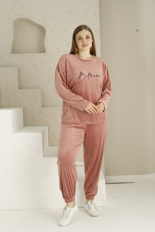 Πιτζάμα Γυναικεία Homewear Βελουτέ 15925 - ΣΑΠΙΟ ΜΗΛΟ, XL - Image 6