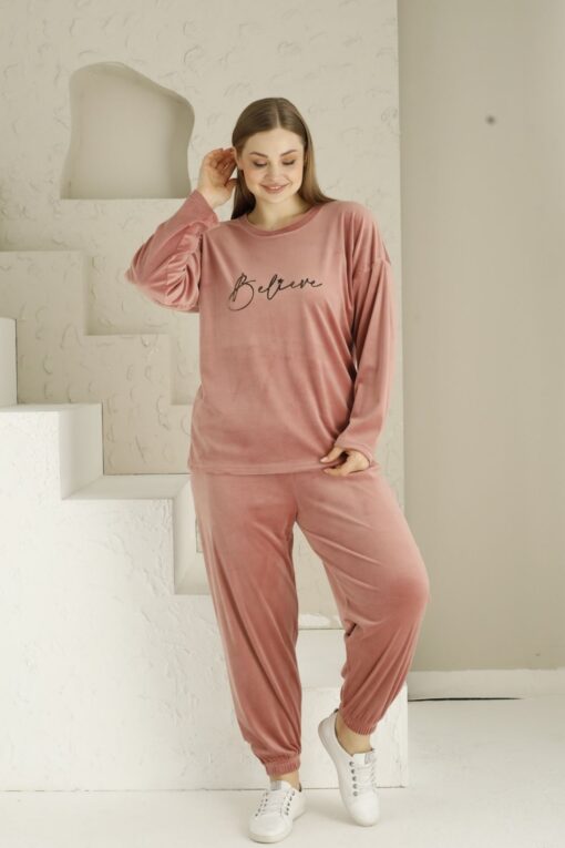 Πιτζάμα Γυναικεία Homewear Βελουτέ 15925 - ΣΑΠΙΟ ΜΗΛΟ, XL - Image 2