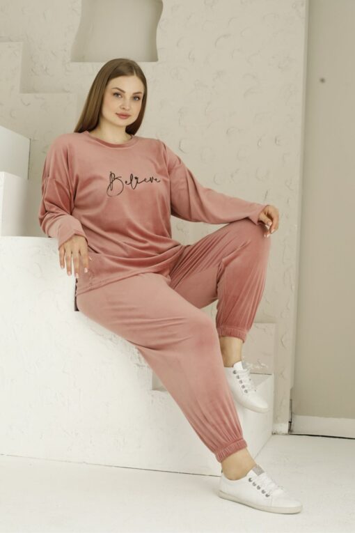 Πιτζάμα Γυναικεία Homewear Βελουτέ 15925 - ΣΑΠΙΟ ΜΗΛΟ, XL - Image 4
