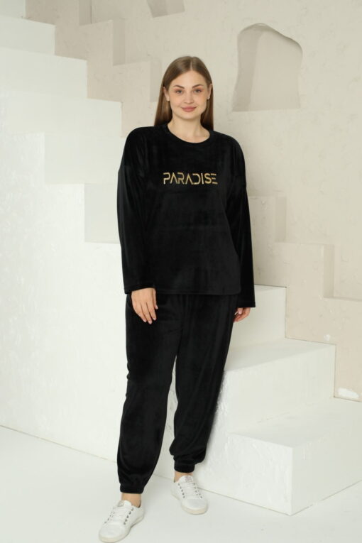 Πιτζάμα Γυναικεία Homewear Βελουτέ 15965 - ΜΑΥΡΟ, XL - Image 6