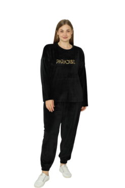 Πιτζάμα Γυναικεία Homewear Βελουτέ 15965 - ΜΑΥΡΟ, XL