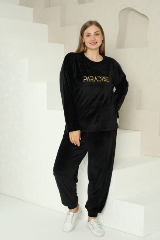 Πιτζάμα Γυναικεία Homewear Βελουτέ 15965 - ΜΑΥΡΟ, XL - Image 3