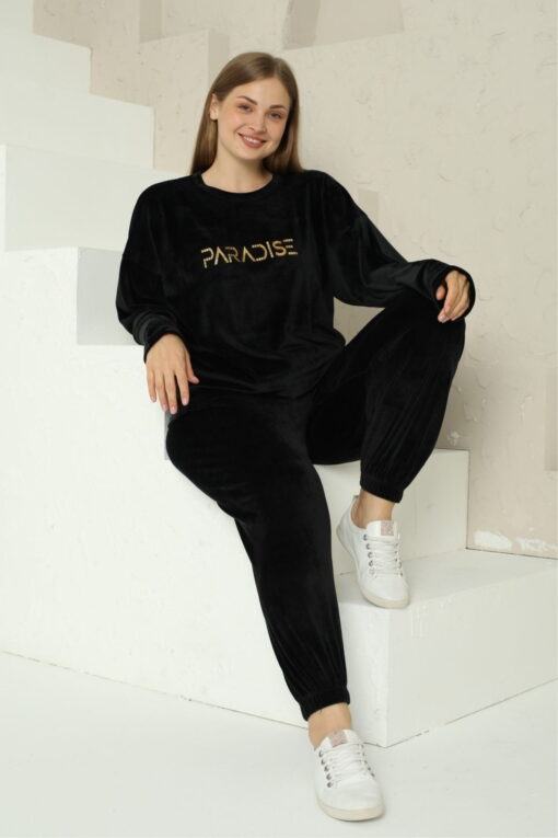 Πιτζάμα Γυναικεία Homewear Βελουτέ 15965 - ΜΑΥΡΟ, XL - Image 5