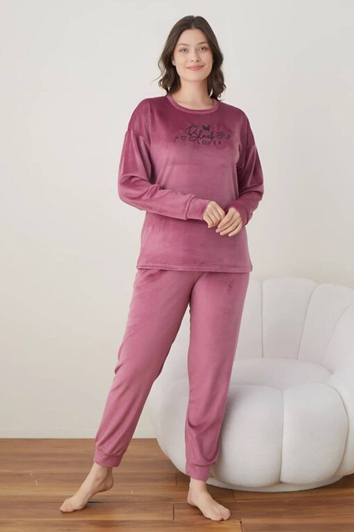Πιτζάμα Γυναικεία Homewear Βελουτέ 3066 - ΤΡΙΑΝΤΑΦΥΛΛΙ, S-M - Image 6