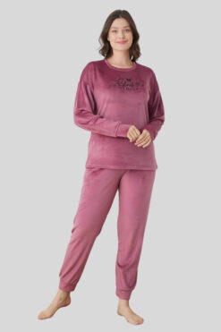 Πιτζάμα Γυναικεία Homewear Βελουτέ 3066 - ΤΡΙΑΝΤΑΦΥΛΛΙ, S-M