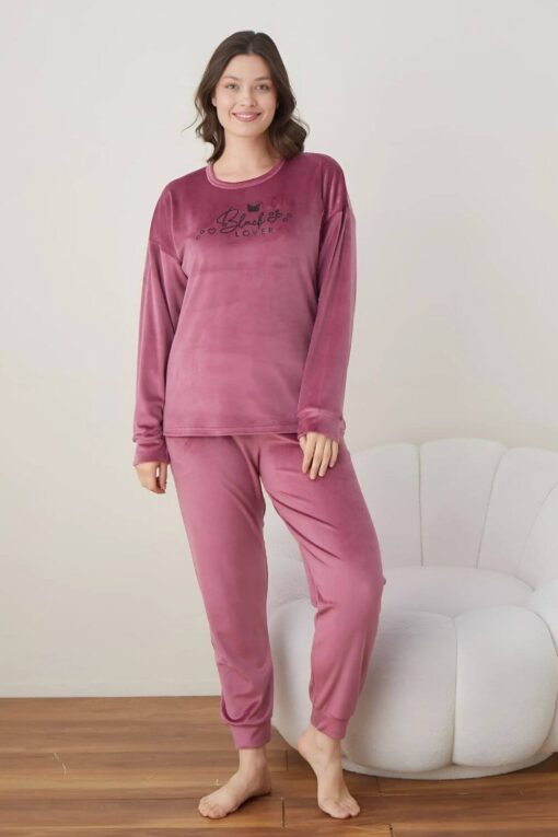 Πιτζάμα Γυναικεία Homewear Βελουτέ 3066 - ΤΡΙΑΝΤΑΦΥΛΛΙ, S-M - Image 2