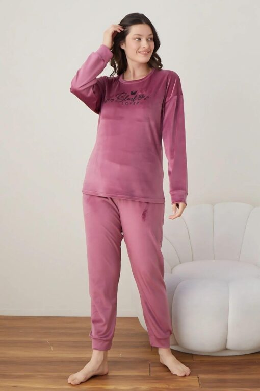Πιτζάμα Γυναικεία Homewear Βελουτέ 3066 - ΤΡΙΑΝΤΑΦΥΛΛΙ, S-M - Image 3