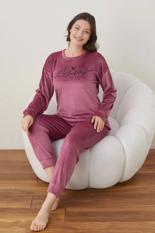 Πιτζάμα Γυναικεία Homewear Βελουτέ 3066 - ΤΡΙΑΝΤΑΦΥΛΛΙ, S-M - Image 4