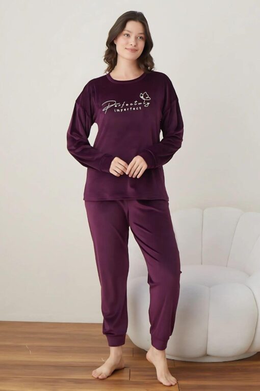 Πιτζάμα Γυναικεία Homewear Βελουτέ 3067 - ΜΩΒ, S-M - Image 6