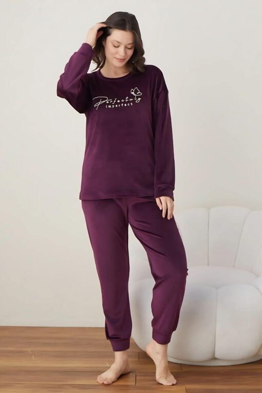 Πιτζάμα Γυναικεία Homewear Βελουτέ 3067 - ΜΩΒ, S-M - Image 3
