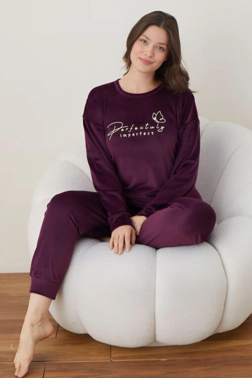 Πιτζάμα Γυναικεία Homewear Βελουτέ 3067 - ΜΩΒ, S-M - Image 4