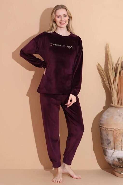 Πιτζάμα Γυναικεία Homewear Βελουτέ 3081 - ΜΠΟΡΝΤΟ, XXL - Image 6