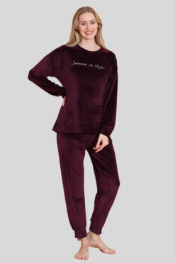 Πιτζάμα Γυναικεία Homewear Βελουτέ 3081 - ΜΠΟΡΝΤΟ, XXL