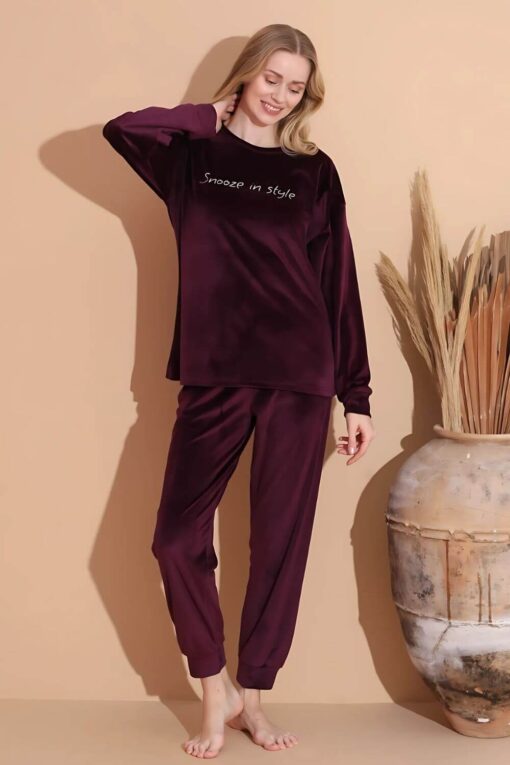 Πιτζάμα Γυναικεία Homewear Βελουτέ 3081 - ΜΠΟΡΝΤΟ, XXL - Image 2