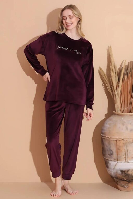 Πιτζάμα Γυναικεία Homewear Βελουτέ 3081 - ΜΠΟΡΝΤΟ, XXL - Image 3