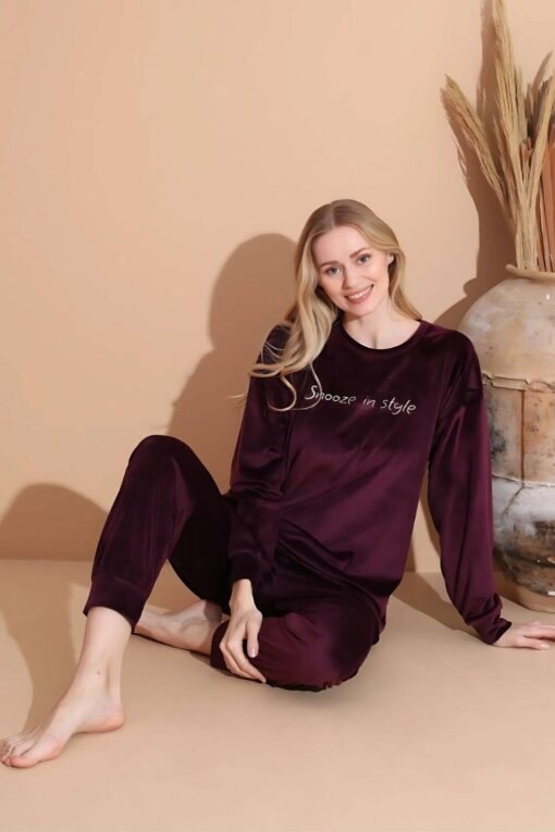 Πιτζάμα Γυναικεία Homewear Βελουτέ 3081 - ΜΠΟΡΝΤΟ, XXL - Image 4