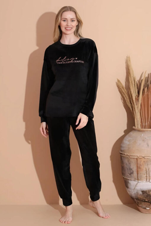 Πιτζάμα Γυναικεία Homewear Βελουτέ 3087 - ΜΑΥΡΟ, XL - Image 6