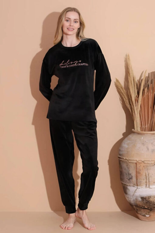 Πιτζάμα Γυναικεία Homewear Βελουτέ 3087 - ΜΑΥΡΟ, XL - Image 2